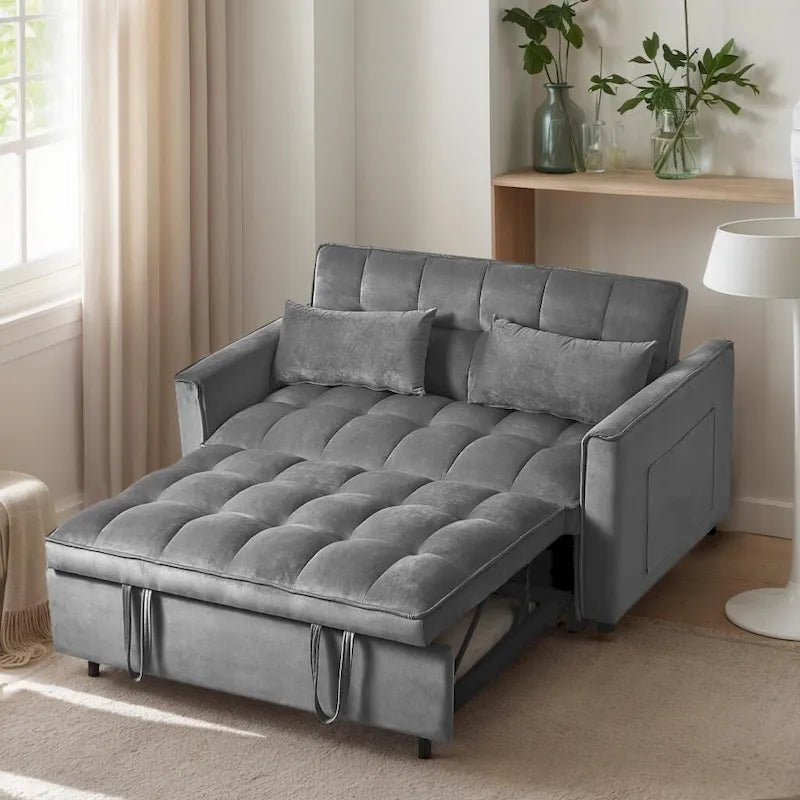 Canapé-lit futon en velours – Gris foncé / Gris clair / Bleu / Noir – 2 places