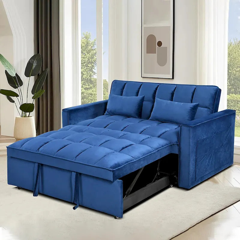 Canapé-lit futon en velours – Gris foncé / Gris clair / Bleu / Noir – 2 places