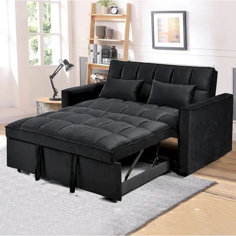 Canapé-lit futon en velours – Gris foncé / Gris clair / Bleu / Noir – 2 places