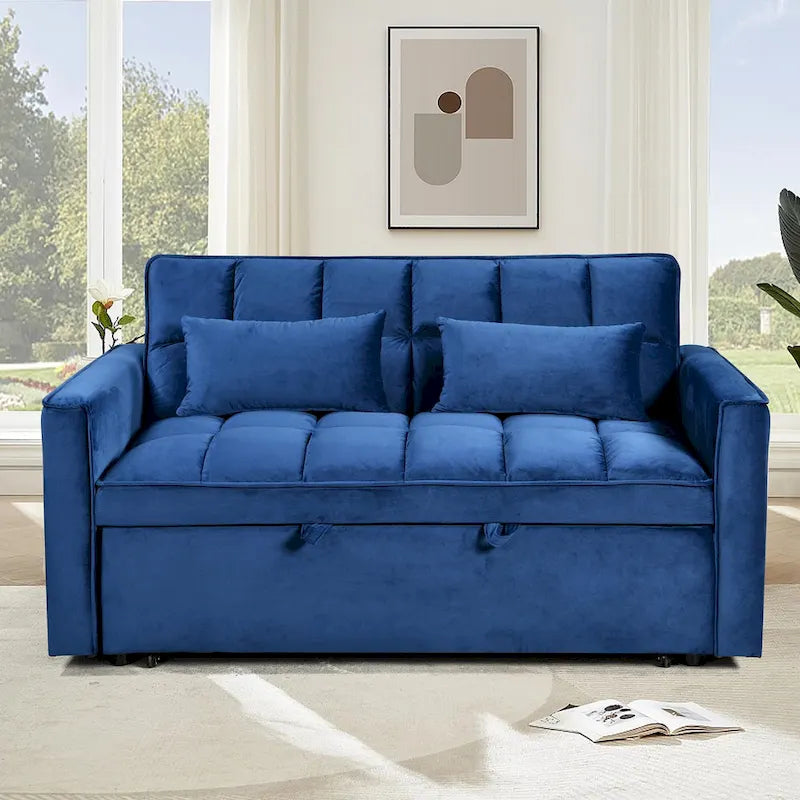 Canapé-lit futon en velours – Gris foncé / Gris clair / Bleu / Noir – 2 places