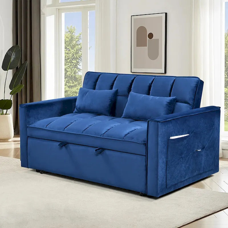 Canapé-lit futon en velours – Gris foncé / Gris clair / Bleu / Noir – 2 places