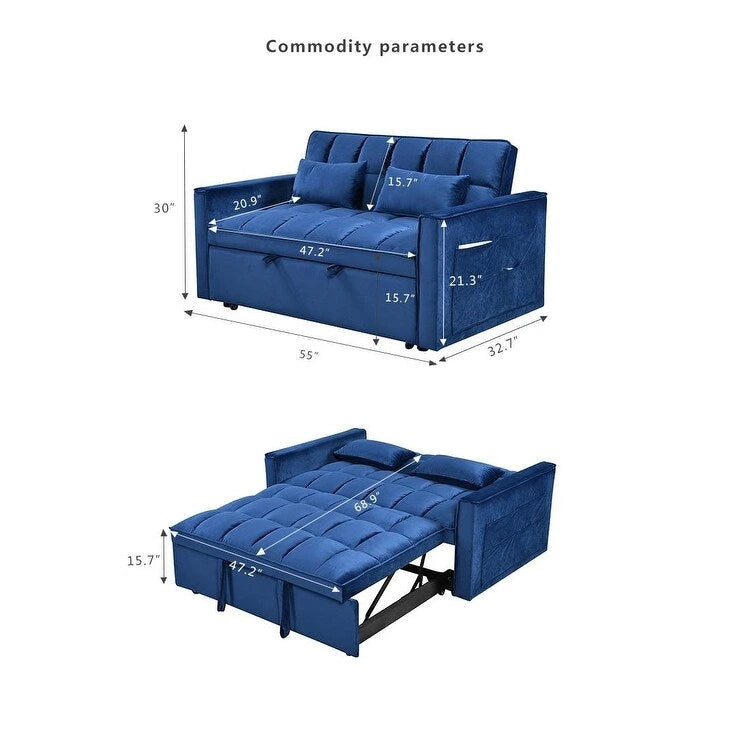 Canapé-lit futon en velours – Gris foncé / Gris clair / Bleu / Noir – 2 places