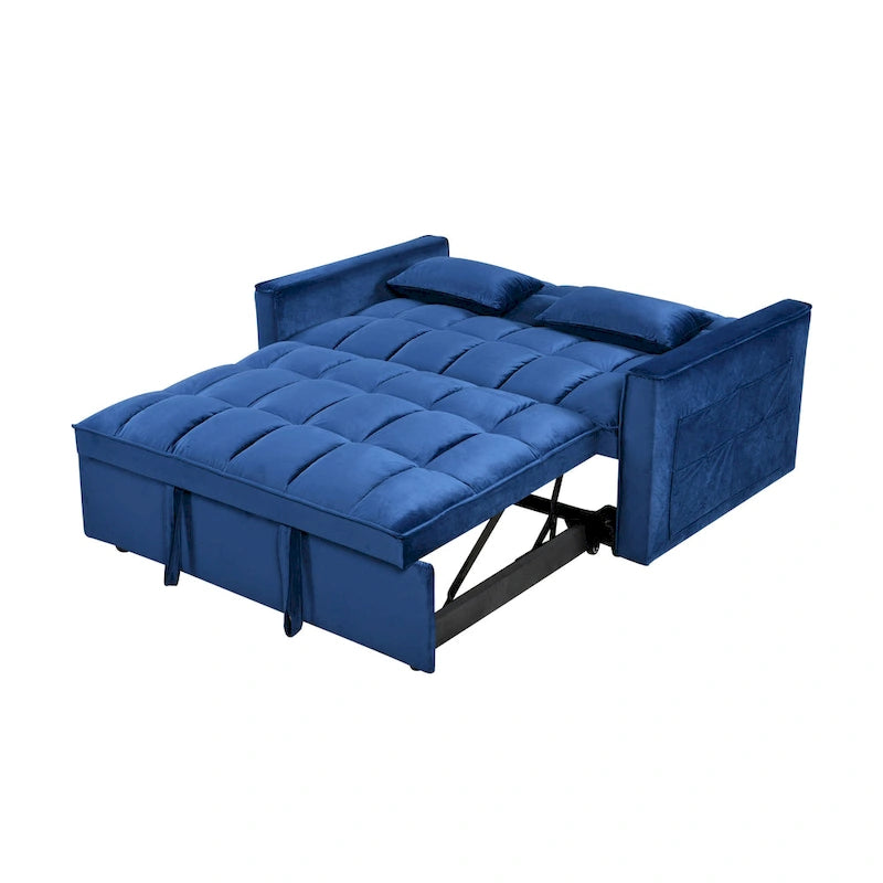 Canapé-lit futon en velours – Gris foncé / Gris clair / Bleu / Noir – 2 places