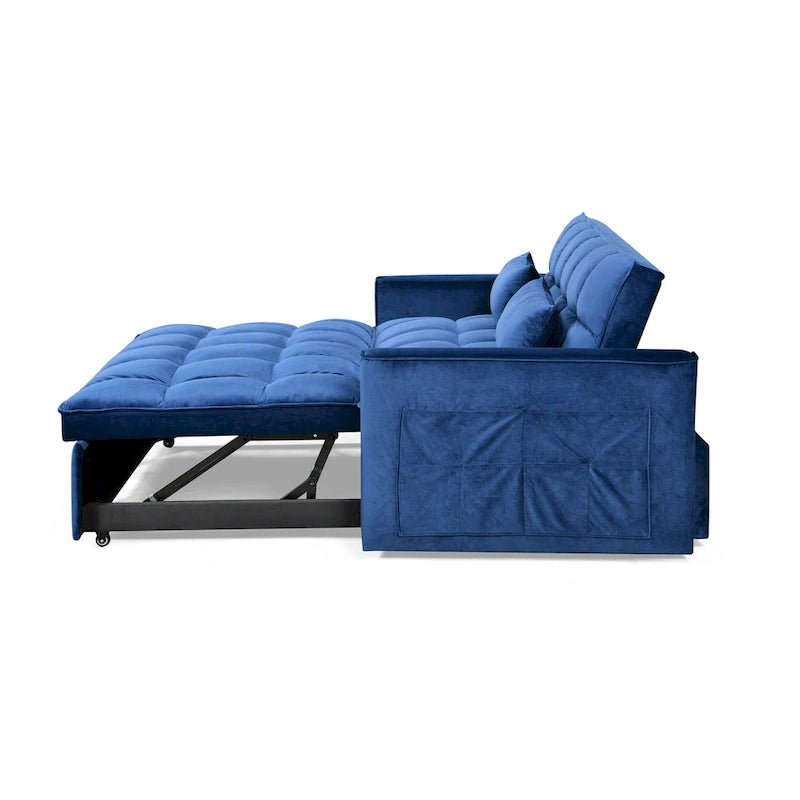 Canapé-lit futon en velours – Gris foncé / Gris clair / Bleu / Noir – 2 places