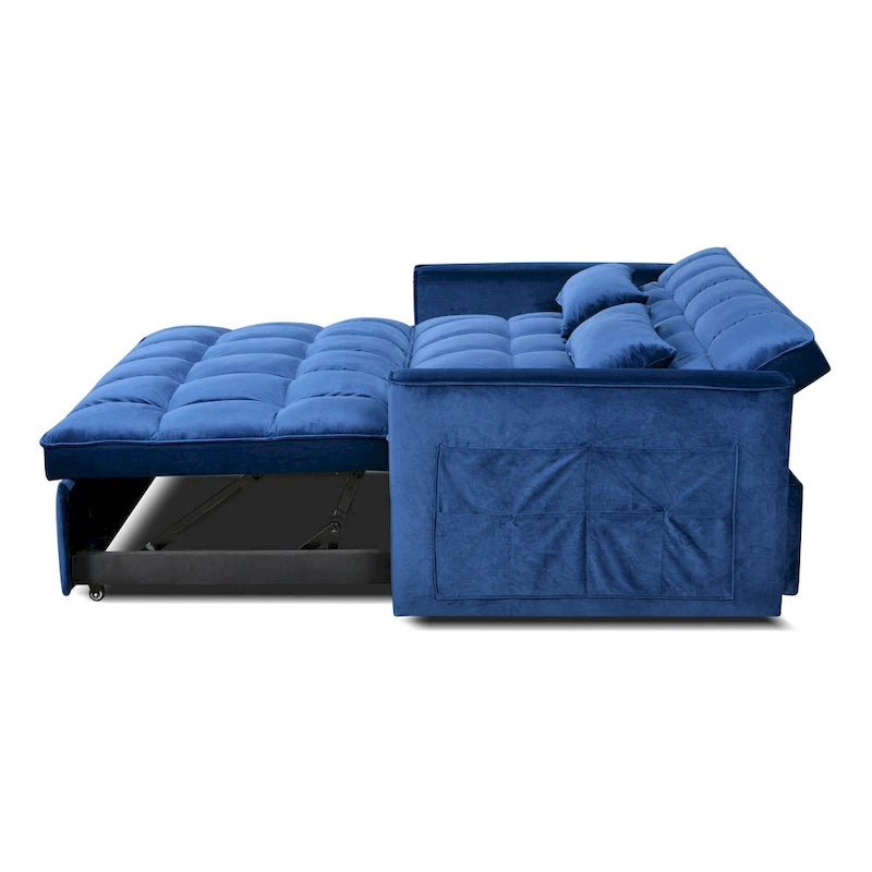 Canapé-lit futon en velours – Gris foncé / Gris clair / Bleu / Noir – 2 places