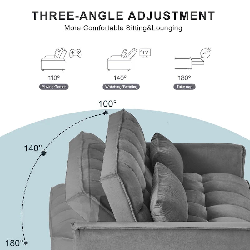 Canapé-lit futon en velours – Gris foncé / Gris clair / Bleu / Noir – 2 places
