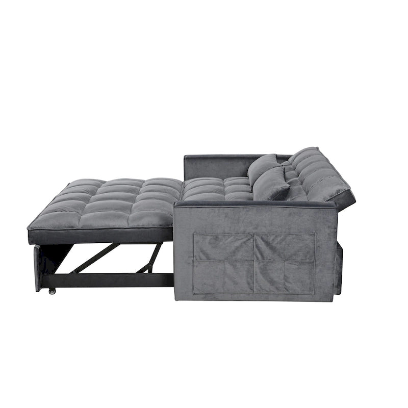 Canapé-lit futon en velours – Gris foncé / Gris clair / Bleu / Noir – 2 places