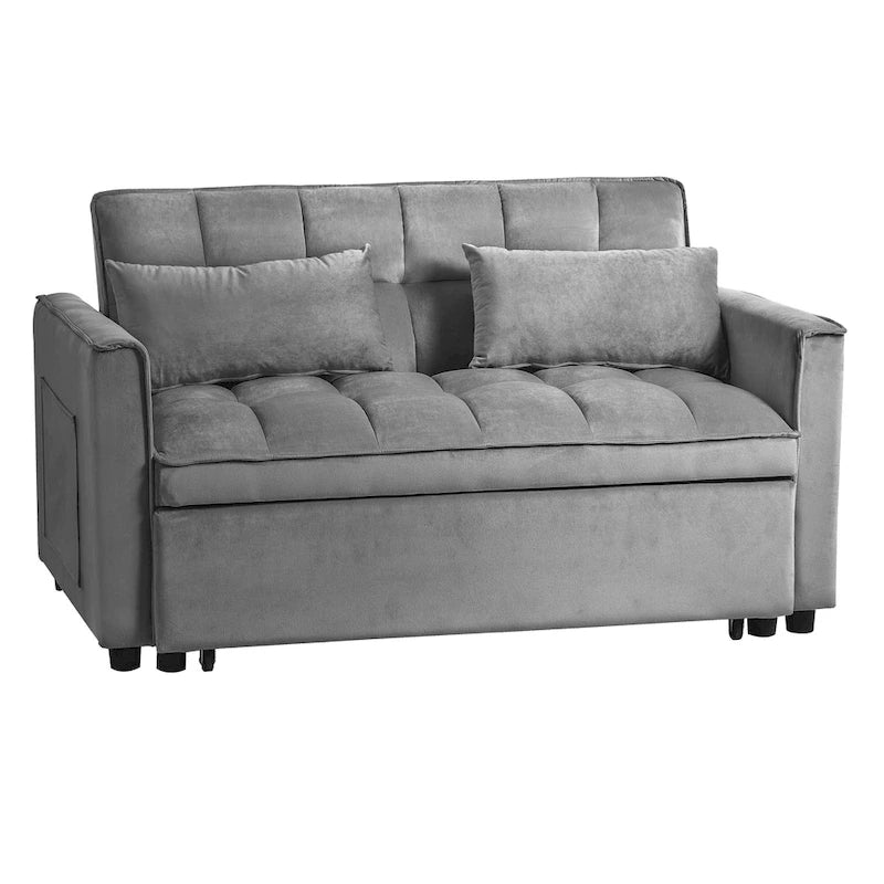 Canapé-lit futon en velours – Gris foncé / Gris clair / Bleu / Noir – 2 places