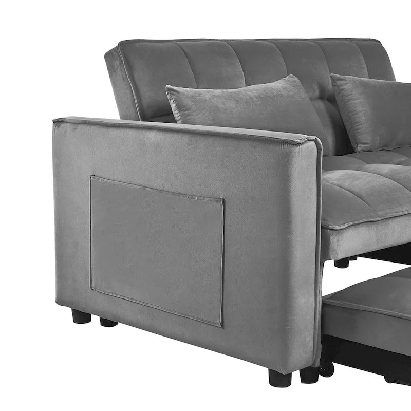 Canapé-lit futon en velours – Gris foncé / Gris clair / Bleu / Noir – 2 places
