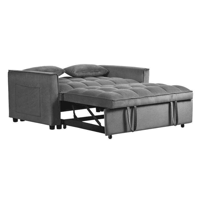 Canapé-lit futon en velours – Gris foncé / Gris clair / Bleu / Noir – 2 places