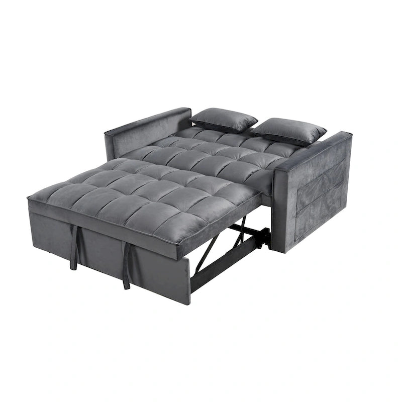 Canapé-lit futon en velours – Gris foncé / Gris clair / Bleu / Noir – 2 places