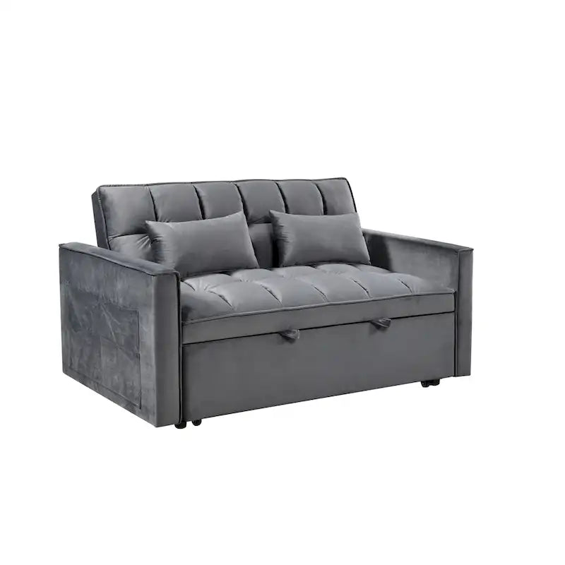 Canapé-lit futon en velours – Gris foncé / Gris clair / Bleu / Noir – 2 places
