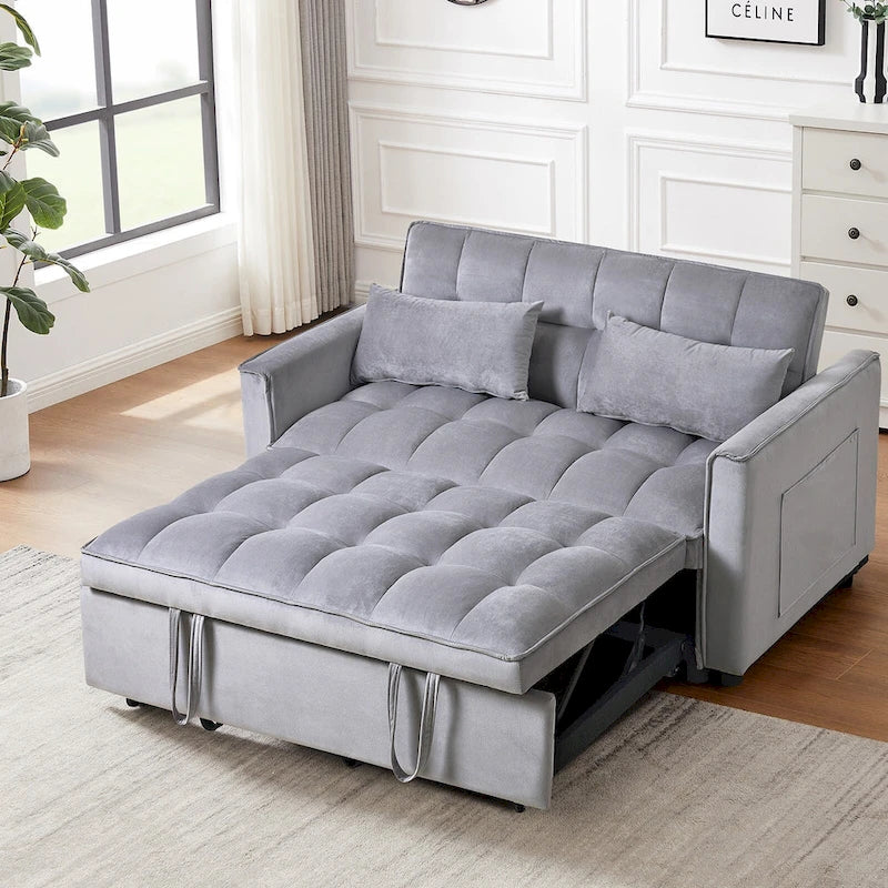 Canapé-lit futon en velours – Gris foncé / Gris clair / Bleu / Noir – 2 places
