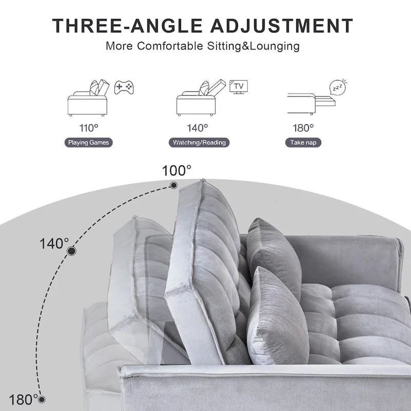 Canapé-lit futon en velours – Gris foncé / Gris clair / Bleu / Noir – 2 places