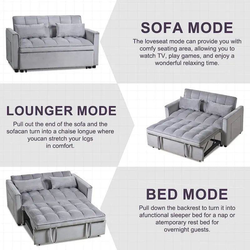 Canapé-lit futon en velours – Gris foncé / Gris clair / Bleu / Noir – 2 places