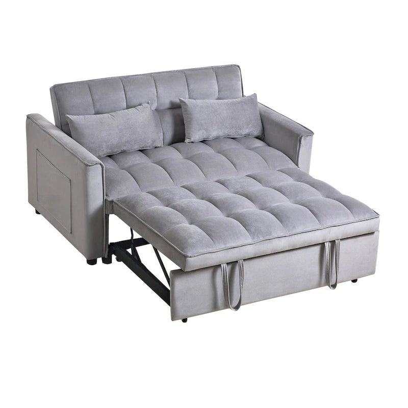Canapé-lit futon en velours – Gris foncé / Gris clair / Bleu / Noir – 2 places