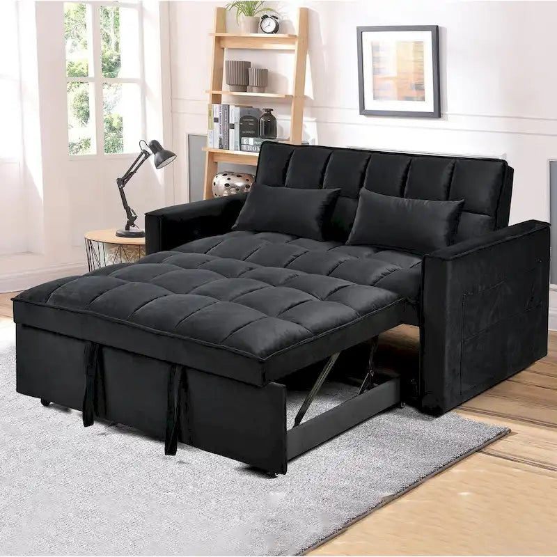 Canapé-lit futon en velours – Gris foncé / Gris clair / Bleu / Noir – 2 places