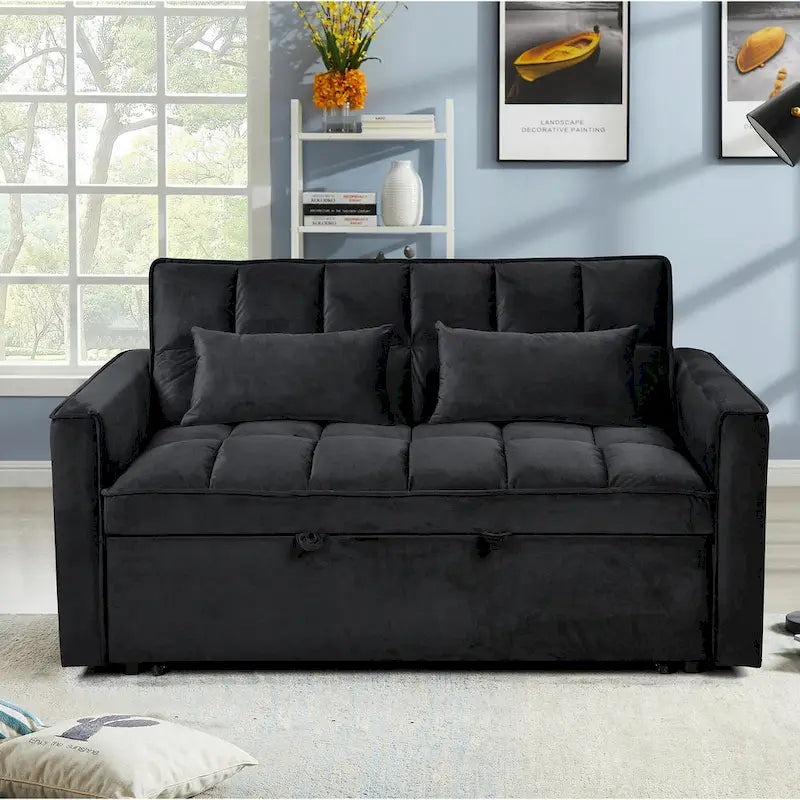 Canapé-lit futon en velours – Gris foncé / Gris clair / Bleu / Noir – 2 places