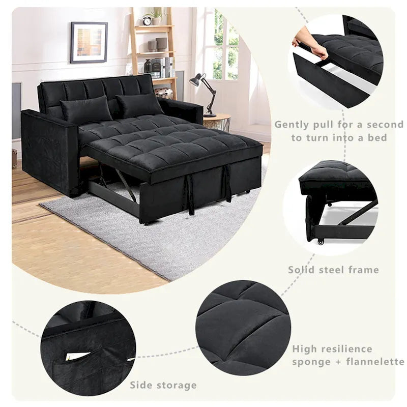 Canapé-lit futon en velours – Gris foncé / Gris clair / Bleu / Noir – 2 places