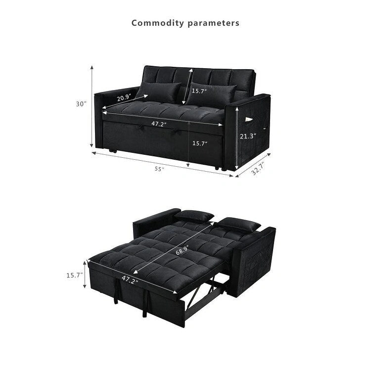 Canapé-lit futon en velours – Gris foncé / Gris clair / Bleu / Noir – 2 places
