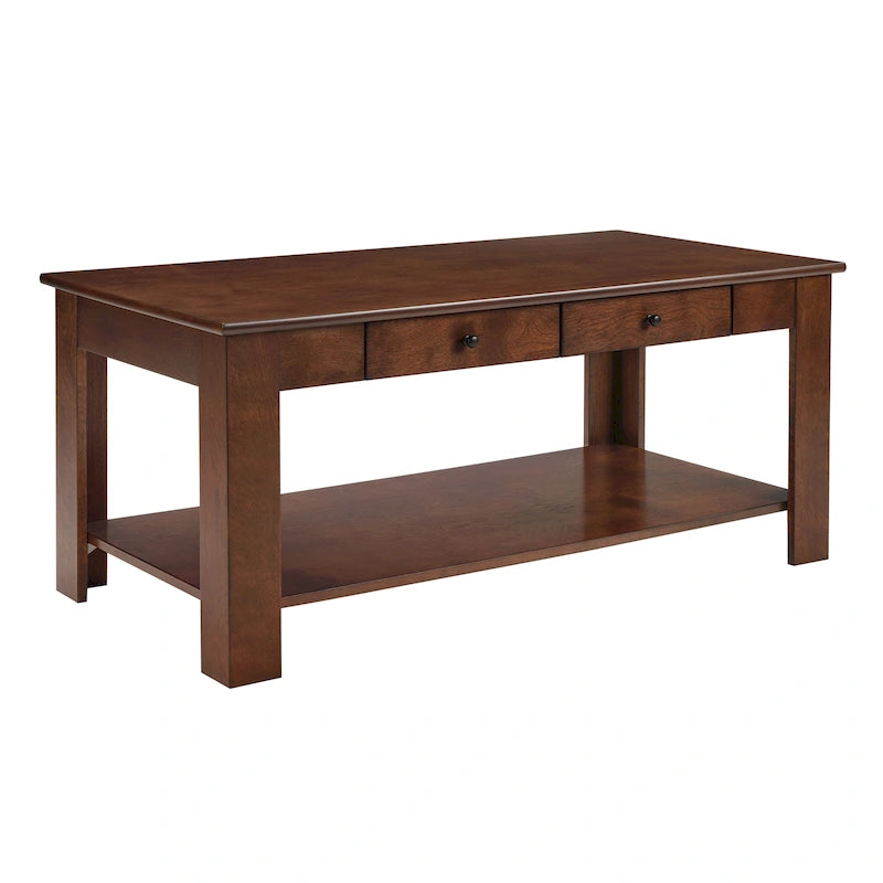 Table basse 2 tiroirs avec étagère Blanc / Noir / Espresso — 1 place