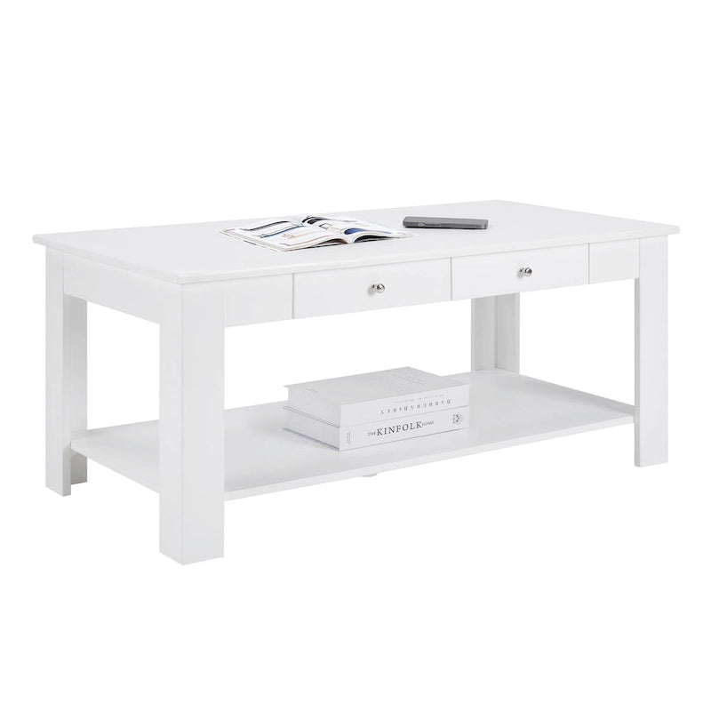 Table basse 2 tiroirs avec étagère Blanc / Noir / Espresso — 1 place