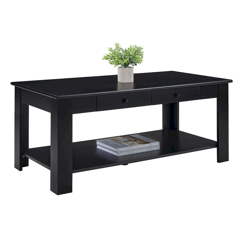 Table basse 2 tiroirs avec étagère Blanc / Noir / Espresso — 1 place