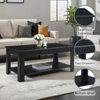 Table basse 2 tiroirs avec étagère Blanc / Noir / Espresso — 1 place
