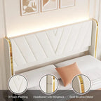 Cadre de lit plateforme capitonné en velours gris avec 4 tiroirs de rangement et LED - Grand lit/Très grand lit