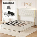Cadre de lit plateforme capitonné en velours gris avec 4 tiroirs de rangement et LED - Grand lit/Très grand lit