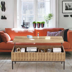 Table basse relevable marron avec rangement intégré, 56 x 109 cm
