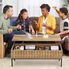 Table basse relevable marron avec rangement intégré, 56 x 109 cm