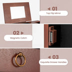 Armoire à bijoux sur pied marron avec miroir, 9 tiroirs, 2 portes – 10,5"x16"x40"