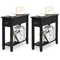 Tables d'appoint noires à 2 niveaux avec tiroir, lot de 2