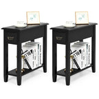 Tables d'appoint noires à 2 niveaux avec tiroir, lot de 2