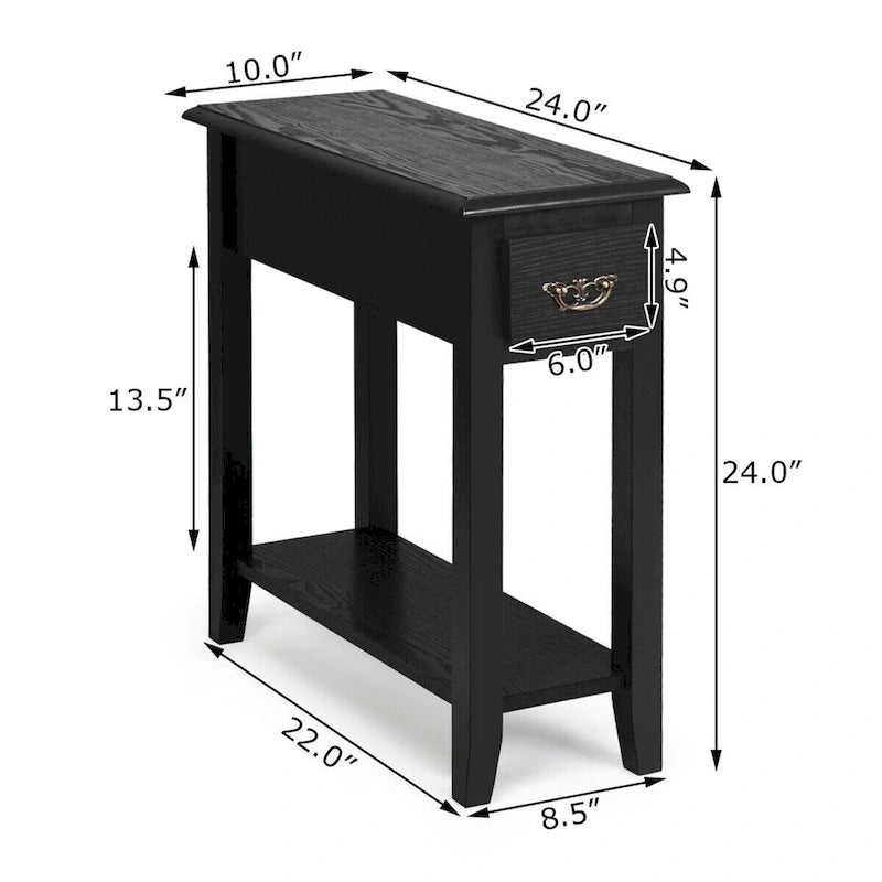 Tables d'appoint noires à 2 niveaux avec tiroir, lot de 2