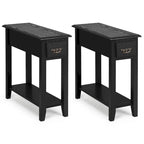 Tables d'appoint noires à 2 niveaux avec tiroir, lot de 2