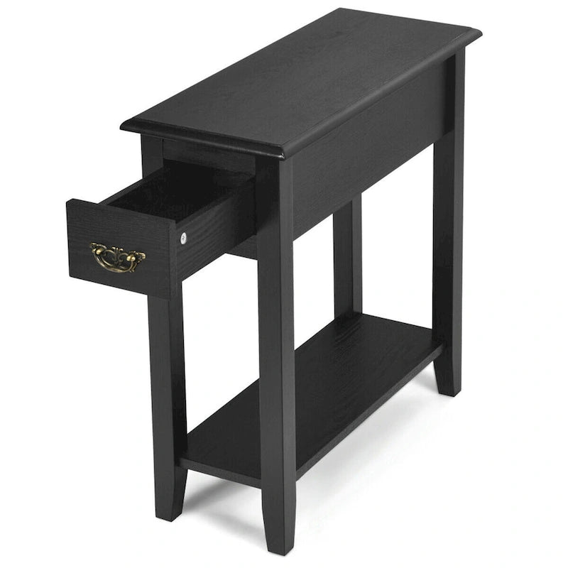 Tables d'appoint noires à 2 niveaux avec tiroir, lot de 2