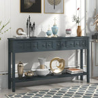 Console de ferme bleu marine, 4 tiroirs, étagère inférieure, assemblage par 2 personnes, 60x11 po