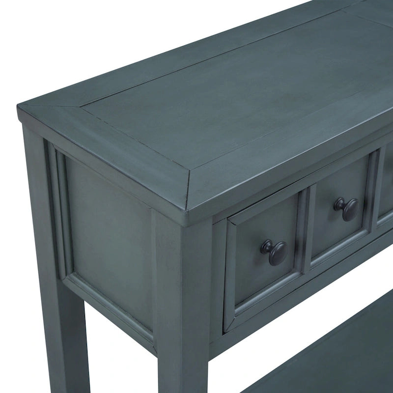 Console de ferme bleu marine, 4 tiroirs, étagère inférieure, assemblage par 2 personnes, 60x11 po