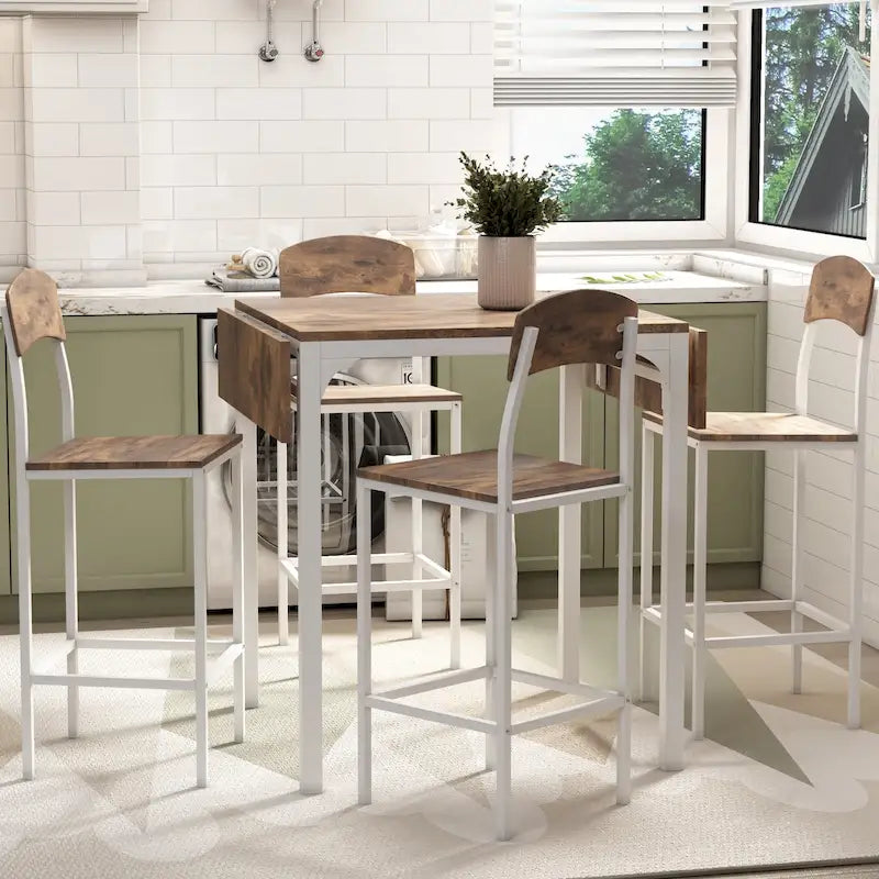 Ensemble de salle à manger avec table à rabats et chaises hautes, marron/marron rustique, 4 places