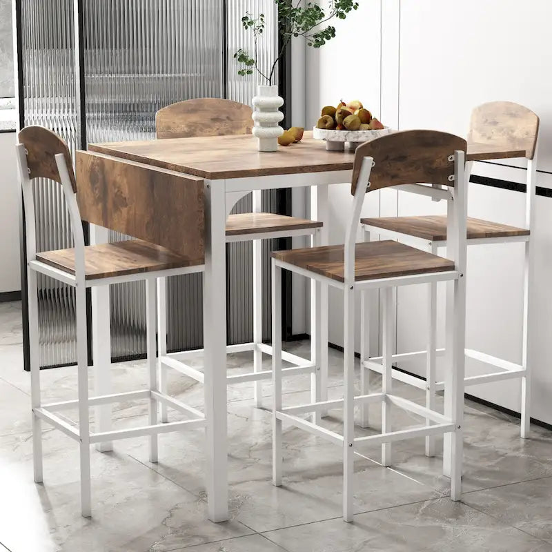 Ensemble de salle à manger avec table à rabats et chaises hautes, marron/marron rustique, 4 places