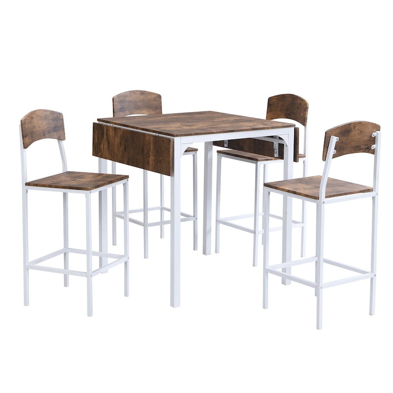 Ensemble de salle à manger avec table à rabats et chaises hautes, marron/marron rustique, 4 places