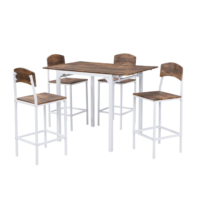 Ensemble de salle à manger avec table à rabats et chaises hautes, marron/marron rustique, 4 places