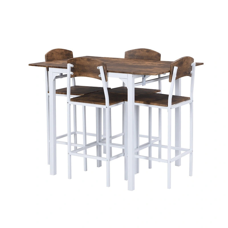 Ensemble de salle à manger avec table à rabats et chaises hautes, marron/marron rustique, 4 places