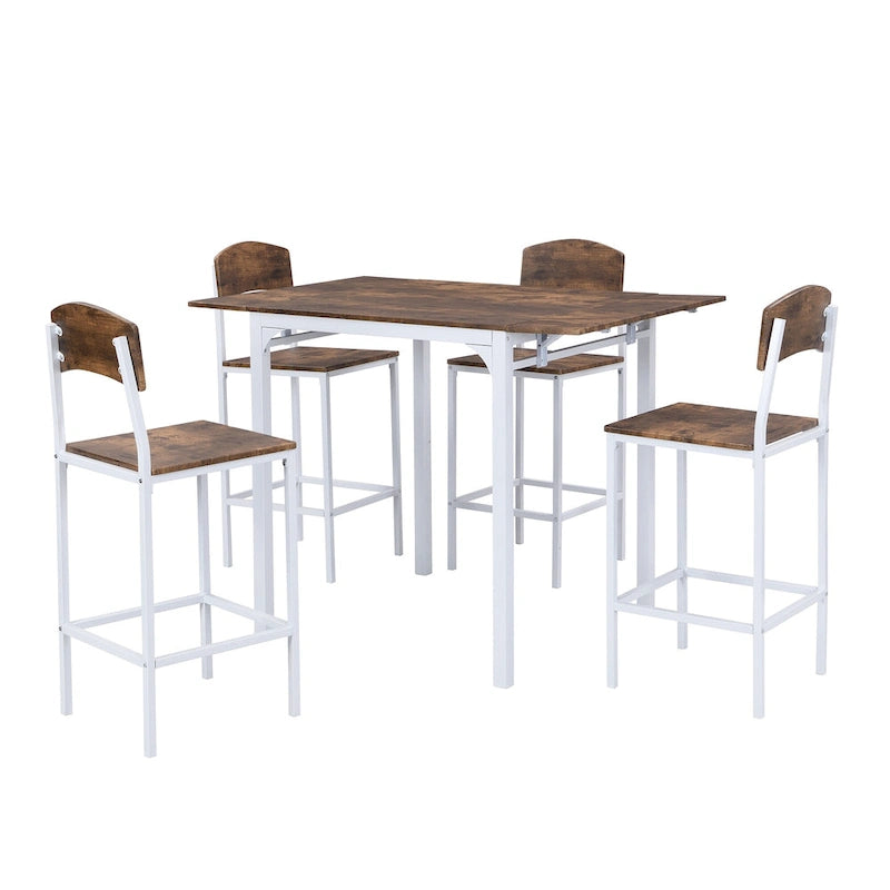 Ensemble de salle à manger avec table à rabats et chaises hautes, marron/marron rustique, 4 places