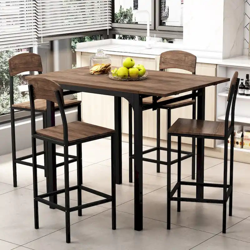 Ensemble de salle à manger avec table à rabats et chaises hautes, marron/marron rustique, 4 places
