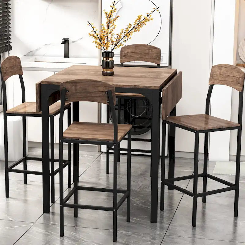 Ensemble de salle à manger avec table à rabats et chaises hautes, marron/marron rustique, 4 places