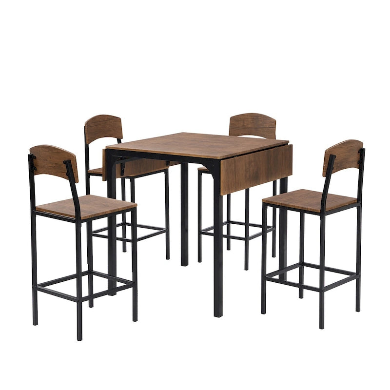 Ensemble de salle à manger avec table à rabats et chaises hautes, marron/marron rustique, 4 places