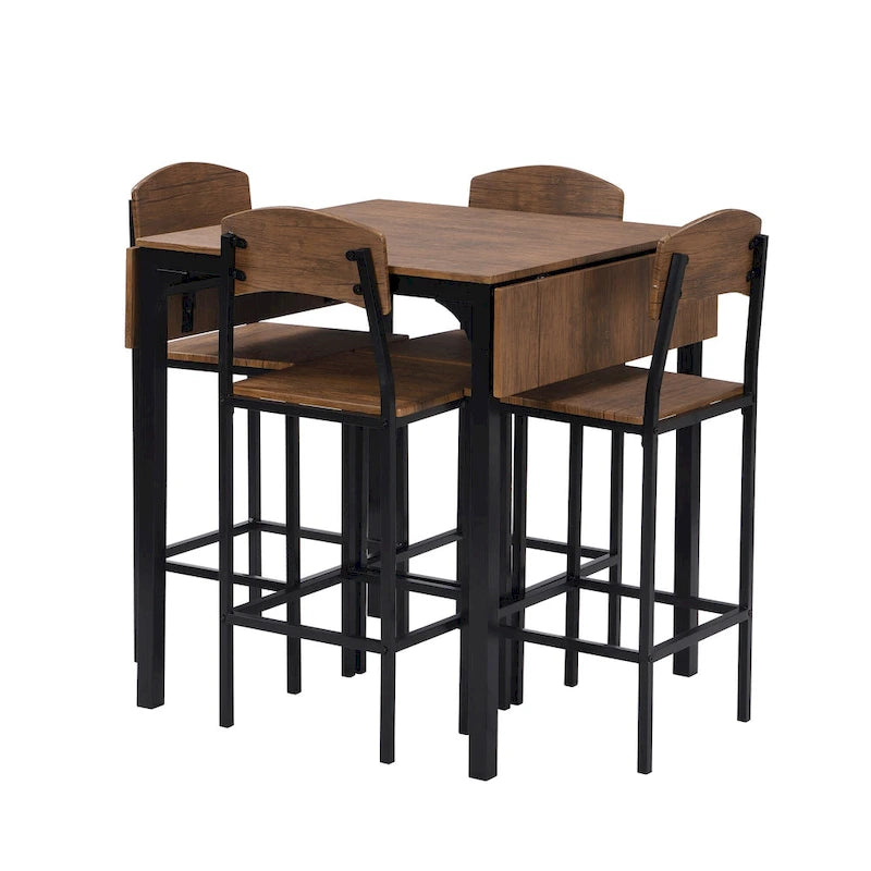 Ensemble de salle à manger avec table à rabats et chaises hautes, marron/marron rustique, 4 places
